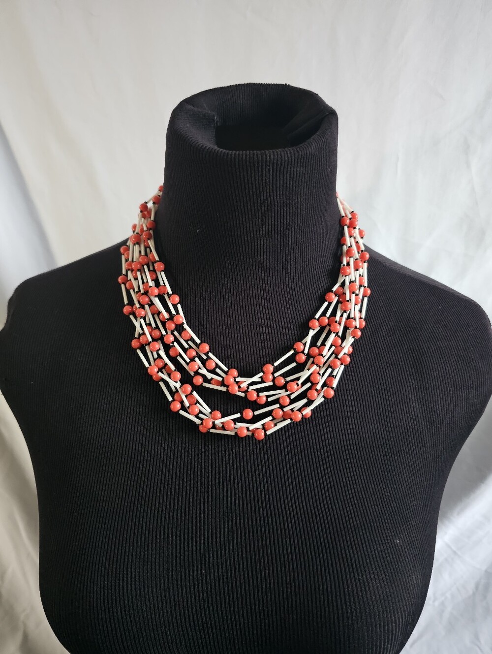 Vintage Multi-Strand Red Beaded Statement Necklace 50s